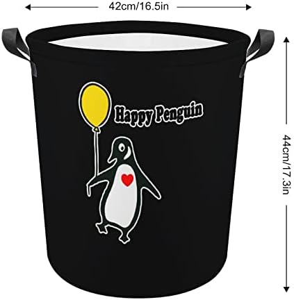 שמח פינגווין כביסת עגול בד בד סלי עם ידיות עמיד למים מתקפל כביסה סל בגדי תיק