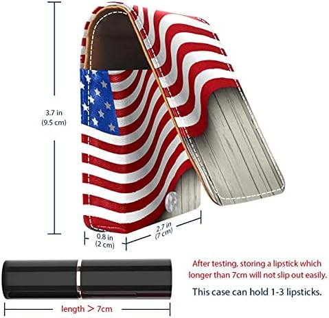 אמריקאי דגל על עץ רקע גלוס מחזיק שפתון מקרה נייד איפור תיק נסיעות שפתון ארגונית מקרה עם מראה מיני שפתון תיבת אחסון עבור נשים