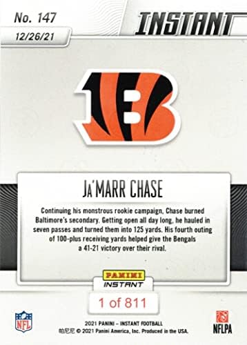 2021 פאניני כדורגל מיידי 147 Ja'marr Chase Carkie Card Bengals - רק 811 תוצרת!