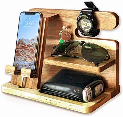 תחנת עגינה מעץ טלפון נייד טלפון סלולרי טעינה מארגן שולחן משרדי מאת Naturefox ארנק ארנק הלילה מפתח שעון שמש משקפי שמש גאדג'טים גאדג'טים