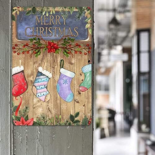 שלט חג מולד שמח, עיצוב חג, שלט חג מולד, קישוטים לחג, שלט גרבי חג המולד, עיצוב פח של סנטה דקור פח עיצוב קיר וינטג 'לבר קפה הביתה 8x12 אינץ'