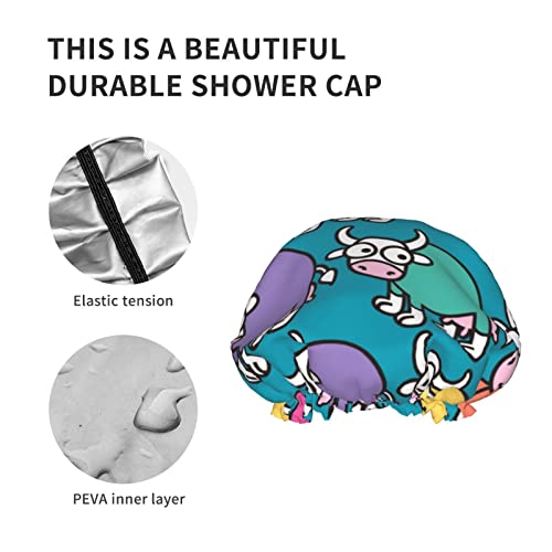 נשים לשימוש חוזר נמתח כובע שיער מטופש פרה מצחיקה קשת כפול שכבות כפפות אטומות למקלחת כובע אמבטיה