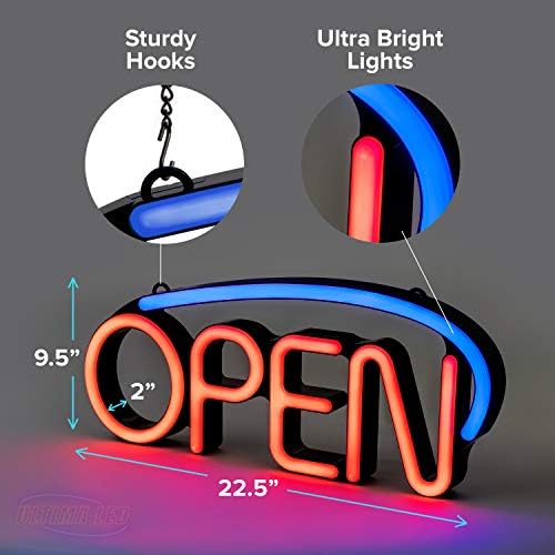 Ultima LED ניאון שלט פתוח לעסקים: שלט מואר פרימיום פתוח עם 2 מצבים, מהירות מהבהבת מתכווננת ושלט רחוק - שלטי תאורה חשמליים מקורה לחנויות