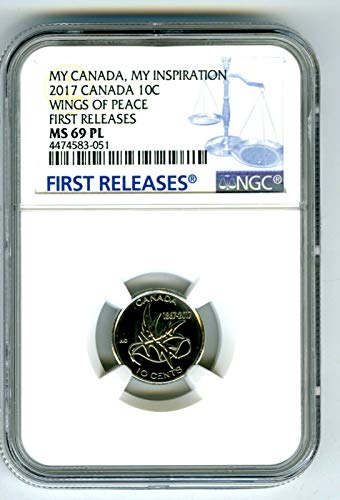 2017 CA קנדה קנדה 150 שנה לאנשי 10 סנט כנפיים של רישום השלום איכות משחררות לראשונה DIME MS69 PL NGC
