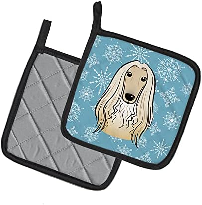 אוצרות קרוליין BB1678PTHD פתית שלג אפגניאן כלב זוג מחזיקי סיר, מחזיקי סיר עמידים בחום מטבח מגדירים תנור רפידות חמות לבישול מנגל,