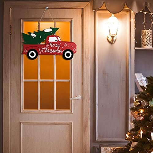 Blulu חג המולד שמחה שלט משאית אדומה 2 חתיכות דלת חג המולד תפאורה לחג המולד שמחה חווה בית קיר קירור מרפסת קיר עיצוב תצוגת חג גדול לקישוט