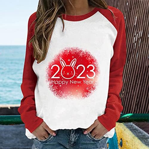 2023 רגלן לנשים צמר צוואר צווארון ארנב חמוד הדפס סווטשירטים עליון שרוול ארוך בלוק גוש סוודר בגדי סתיו חמודים