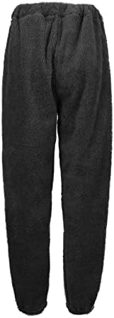 מכנסי חוף לנשים Huankd מכנסיים מזדמנים קטיפה נוחות רופפת פליס מכנסי בית חמים חג המולד