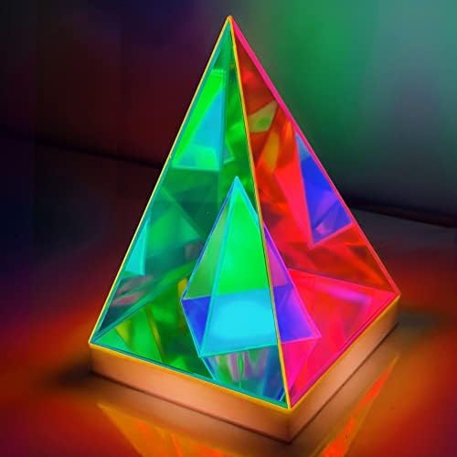 מנורת פירמידה הולוגרפית של אקורוס-טסראקט אור לילה משתנה בצבע