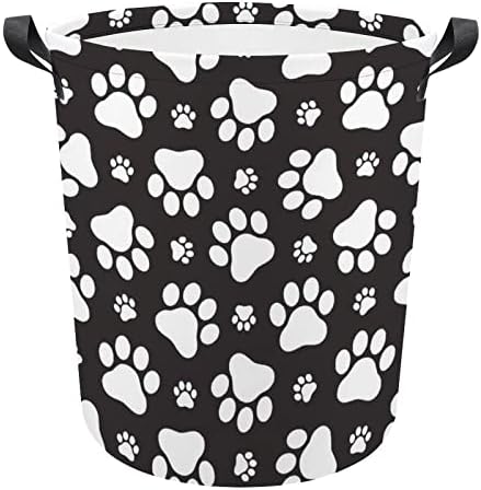 כלב כפת טביעת רגל דפוס סלי כביסה עם ידיות עמיד למים עגול מתקפל בגדי סל אחסון תיק ארגונית