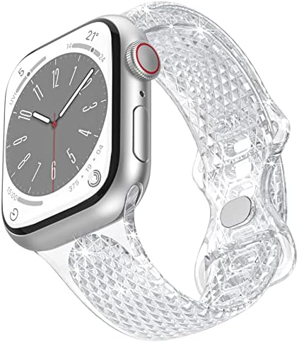 להקת שעון נקה תואמת ל- Apple Watch 38 ממ 40 ממ 41 ממ 42 ממ 44 ממ 45 ממ 49 ממ 49 ממ רצועת החלפת דפוס יהלום שקוף לסדרה IWatch 8 7 6 5 SE