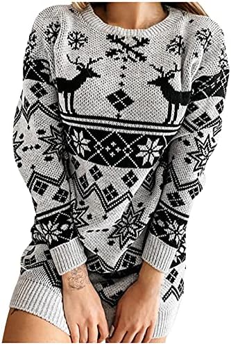 נשים מכוערות חג המולד סוודרים סלים מתאים ארוך שרוול סוודר סוודר שמלת חג מזדמן לסרוג טוניקת שמלות