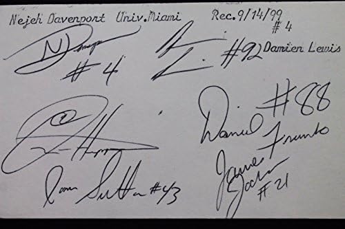 1999 חתימות כדורגל מאוניברסיטת מיאמי חתומות על כרטיס אינדקס 3 על 5 16 ליטר-חתימות חתך מכללות
