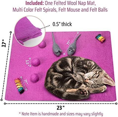 שפירית קריק צמר חתול מחצלת-סחר הוגן וידידותי לסביבה צמר חתול מיטה עם לבד צמר חתול צעצועים-תכליתי חתול שינה מיטת למשחק ונמנום-רך ונעים