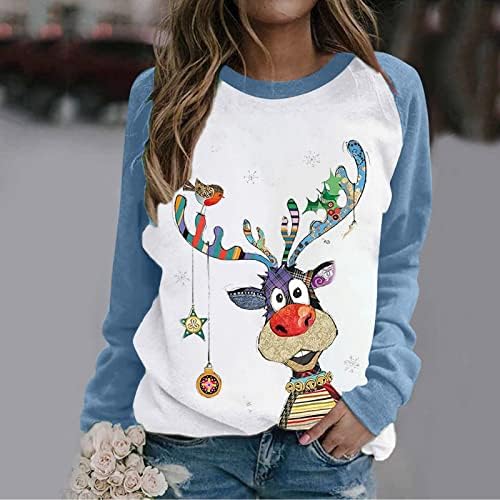בלוק צבע סוודר חג מולד מכוער לנשים מצחיק לבוש איילים גרפי סווטשירטים צוואר צווארון שרוול ארוך חולצות