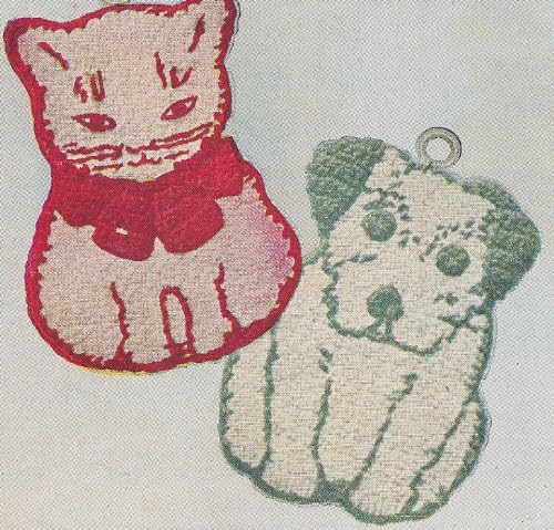 דפוס סרוגה וינטג 'להכנת - מחזיק סיר חתול חתול כלב כריות חמות. לא פריט מוגמר. זהו דפוס ו/או הוראות לייצור הפריט בלבד.