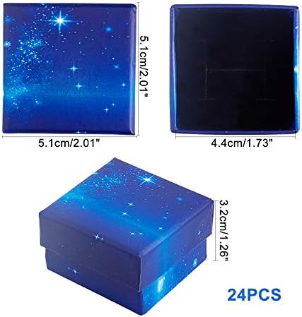מעין -על בערך 24 יחידות קופסאות מתנה כחולות דפוס שמיים כוכבים קופסאות תכשיטים קרטון מרובע לימי נישואין, חתונות, ימי הולדת עם ספוג בפנים,