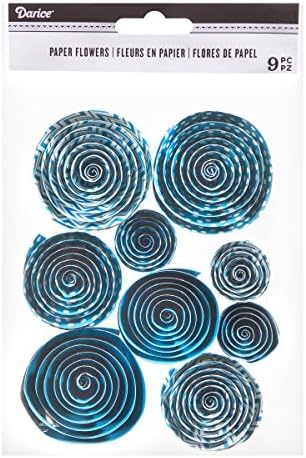 דריס טורקיז מגולגל פרחי נייר, כחול, 9 חתיכה