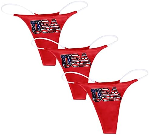 חוטיני מיתרי G סקסי לנשים 3 חבילות רצועת מתיחה חלקה במותניים נמוכות 4 ביולי תקצירים דגל אמריקאי נושם רך T