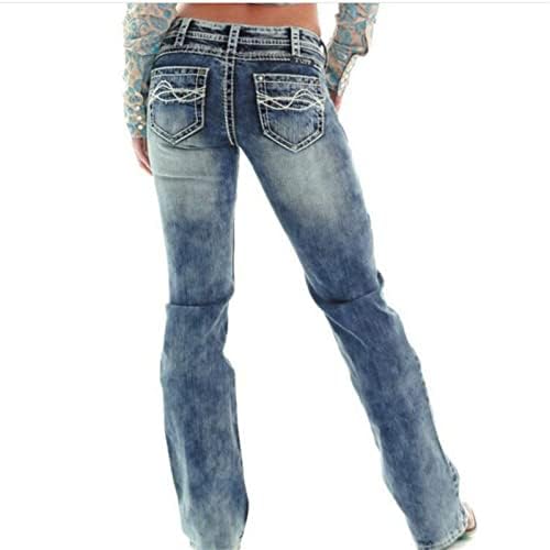 ג 'ינס קרוע לנשים קלאסי אמצע עלייה ישר רגל נהרס ג' ינס מכנסיים רזה שטף במצוקה למתוח ז ' אן