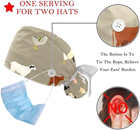 חיות משק הגדרת כובעי קרצוף כובעי נשים בופנט כובע עבודה מחזיק קוקו לנשים מכסה שיער ארוך 2 יחידות