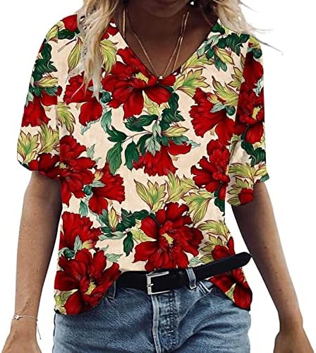 נשים קיץ חולצות, נשים מקרית בתוספת גודל חולצה סניק פרחי הדפסת עם צווארון חולצה רופף קצר שרוול טוניקת חולצות חולצות