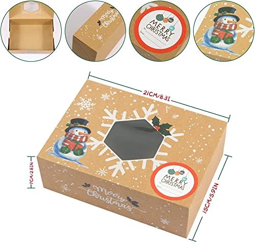 קופסאות עוגיות חג המולד, 12 חבילות קופסאות פינוק גדולות לחג המולד עם חלון ומדבקות, קופסאות מתנה של קראפט, מכולות אריזת אוכל לחג המולד