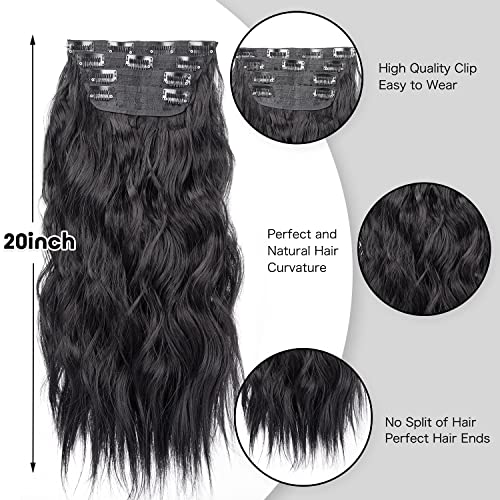 שחור שיער הרחבות, 4 יחידות קליפ בתוספות שיער, 20 סנטימטרים ארוך מתולתל שיער הרחבות קליפ תוספות, רך סינטטי שיער הרחבות