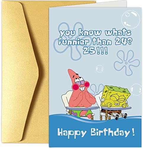 כרטיס יום הולדת 25 מצחיק, כרטיס ברכה חמוד ליום הולדת 25 לנשים גברים, בוב ספוג וכרטיס יום הולדת של פטריק סטאר