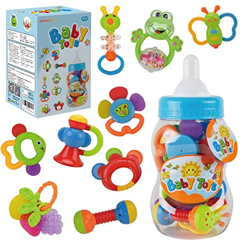 סט צעצועי רעשן לתינוק-צעצועי תינוקות להתפתחות מוקדמת, עם תכונות אחיזה, טלטול ונשכן, צעצועים מוזיקליים, מתנות יום הולדת לתינוק ומקלחת לתינוקות