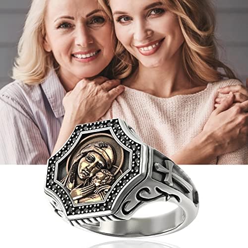 נירוסטה טבעות לנשים בציר כסף טבעת עתיק אמא ותינוק לחרוט להקת טבעת תכשיטים