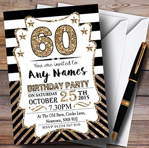 שברון ברונזה שחור לבן הזמנות למסיבת יום הולדת בהתאמה אישית 60