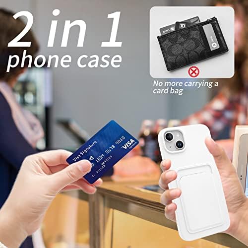 Obhei iPhone 14 Plus מארז עם מחזיק כרטיסים, Slim Fit מתאים לחריץ כרטיסים עמיד לכרטיסי חריץ עבור Apple iPhone 14 פלוס 6.7 - לבן