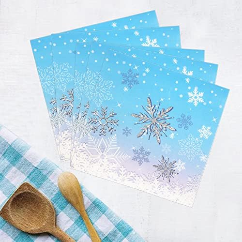 Dulsia חג המולד של פתית שלג מפיות מפיות, ארוחת צהריים כחולה חד פעמית מפיות נייר מפיות שלג קישוטי מסיבת נושא, מפית משקאות ליום הולדת, ציוד