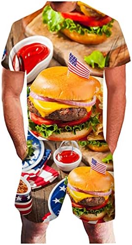 2023 דגל גברים 3D חדש יום קיץ המבורגר הדפסה מזדמנת חליפה אמריקאית
