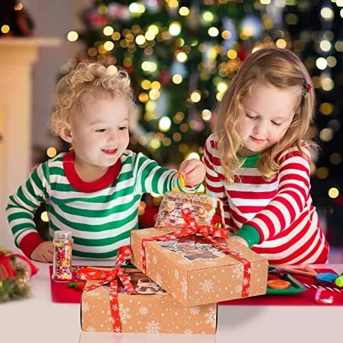 12 מארז חג המולד קוקי קופסות, מזון מאפיית חג לטפל קופסות להענקת מתנות, מאפה, סוכריות, אריזת מכולות, צד טובה, קראפט קופסות מתנה עם סרטים