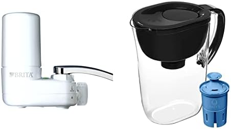 מערכת מסנן מי ברז בריטה, מערכת סינון ברז מים, לבן, חבילה אחת ו -10 כוסות כוס קנקן פילטר מים עם מסנן עילית של בריטה, מיוצר ללא BPA, כל