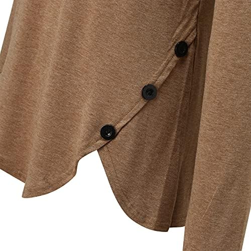 נשים כפתור צוואר עגול מזדמן שרוול ארוך חולצות טוניקה