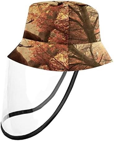 כובע מגן למבוגרים עם מגן פנים, כובע דייג כובע אנטי שמש, יער סתיו של בעלי חיים איילים