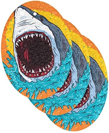Alaza Shark פה מתקף חיה קריקטורה מצוירת ספוגית טבעית מטבח תאית ספוג למנות שטיפת אמבטיה וניקוי משק בית, שאינו מגרש וידידותי לסביבה, 3 חבילות