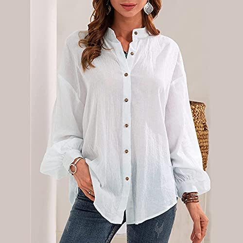 חולצה מוצקה של נשים, נשים נשף שרוול ארוך כפתור מזדמן V צוואר חולצות קריירה קריירה בלוז קיץ קרדיגן כותנה עליון
