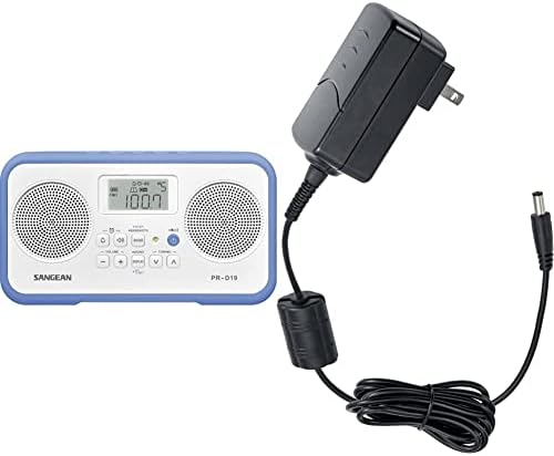 Sangean PR-D19BU FM סטריאו/AM כוונון דיגיטלי רדיו נייד עם פגוש מגן ו- ADP-PRD18WH מתאם כוח מיתוג AC לדגמים PR-D18, PR-D4W ו- CL-100