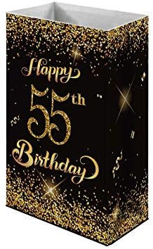 שקיות מתנה ליום הולדת 55, 12 יחידות זהב ושחור 55 שנים תיק לטובת מסיבה לאורחים, שקיות אריזת אריזת נייר, קישוטים למסיבות, אספקה