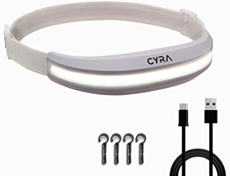 פנס LED לבן של CYRA נטען USB-C, IPX4 פנס BroadBeam 230 °, 400 אור קשיח רחב לומן, מנורת ראש קל משקל קל משקל לקמפינג, טיולים, ריצה, חוץ,