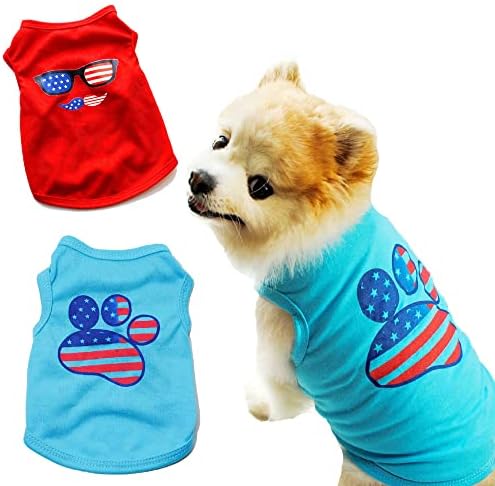 חבילה של 2 חולצת כלבים רביעית של יולי, חולצת כלבים, יום הזיכרון כלב תלבושת כלבים חולצת גור חיית מחמד גופייה גופייה טי, בגדי כלבים פטריוטיים