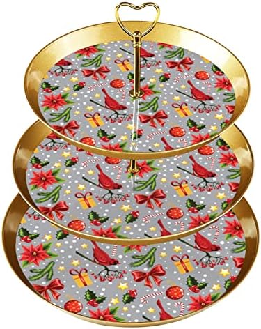 DragonBtu 3 דוכן קאפקייקס שכבה עם מוט זהב מוט פלסטיק קינוח מגד מגדל חג המולד תבנית פירות תצוגת פירות לחתונה יום הולדת למסיבת תה חג המולד