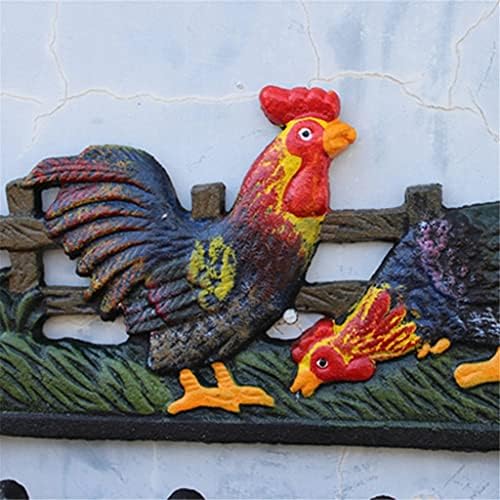 Zlbyb וינטג 'צבוע בצבע ירוק אדום סגול סגול סגול ועיצוב תרנגולת קיר יצוק בעבודת יד וו רכוב עם 4 קולבים