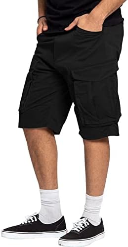 מכנסיים קצרים בקיץ לגברים, מכנסי מטען לגברים רופפים קלאסיים קלאסיים רגועים מתאימים, קצרים עם ריצת כיס מרובה