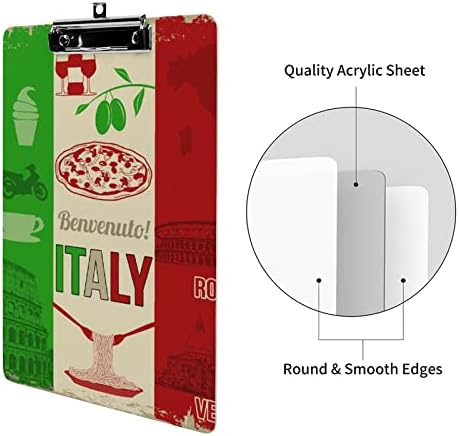איטלקי מזון כתמים מפת דגל אופנה לוח מכתב גודל דקורטיבי לוחות כתיבה עם נמוך פרופיל מתכת קליפ 9 איקס 12.5