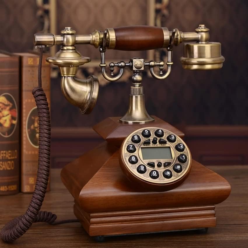 GRETD עתיק רטרו טלפוני קישוט קווי עץ מוצק, חיוג כפתור עם מזהה מתקשר, שיחות דיבוריות עם תאורה אחורית